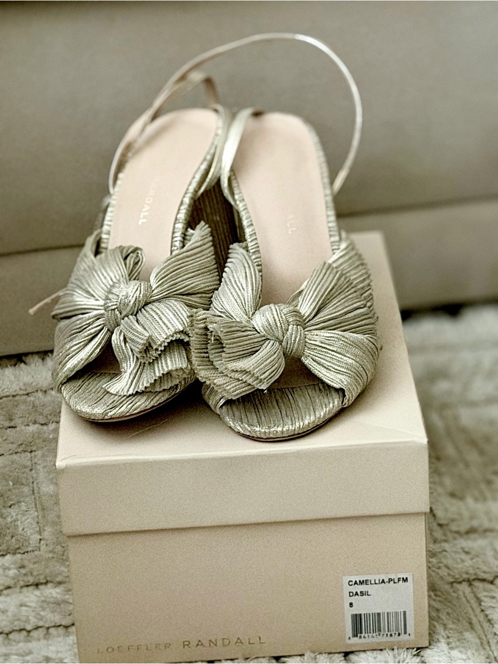 Loeffler Randall Metallic Gold Knotted Bow Slingback Heels